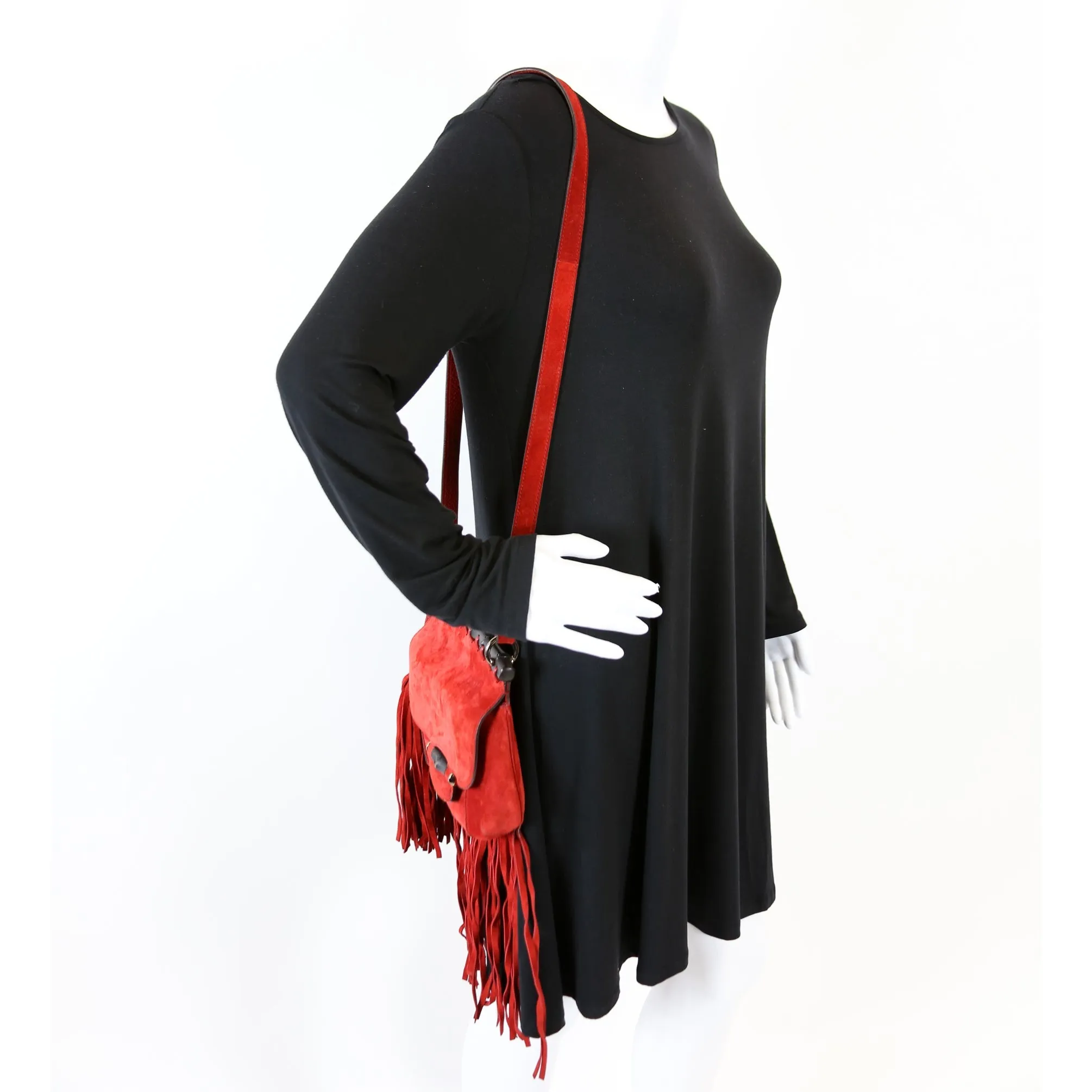 347100 Suede Nouveau Fringe Small Shoulder Bag