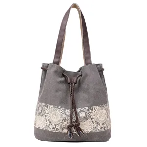 Canvas Print Drawstring Bucket Bag