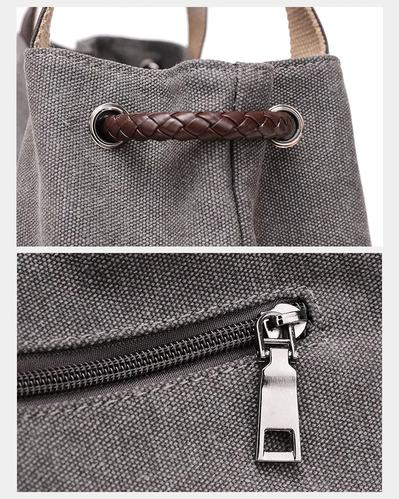 Canvas Print Drawstring Bucket Bag