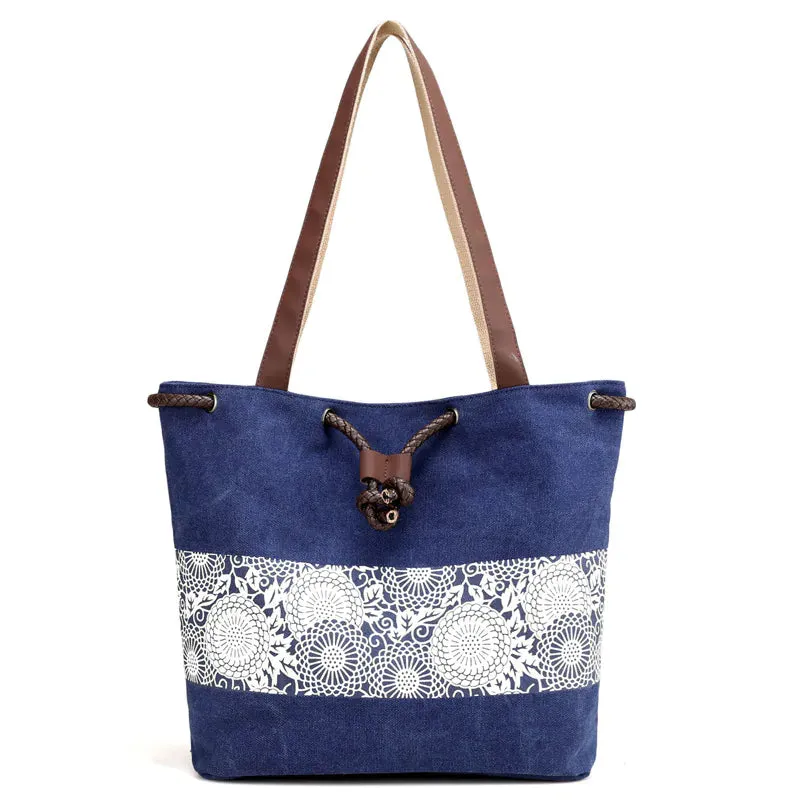 Canvas Print Drawstring Bucket Bag