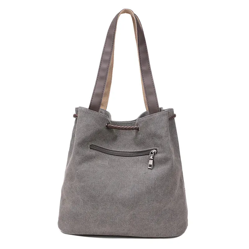 Canvas Print Drawstring Bucket Bag