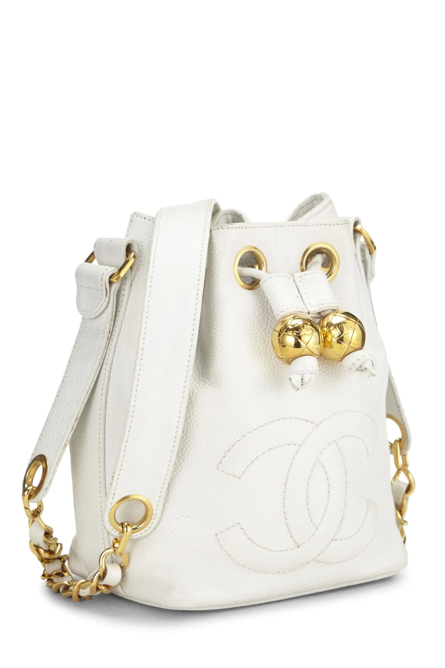 Chanel,  White Caviar Bucket Bag Mini, White