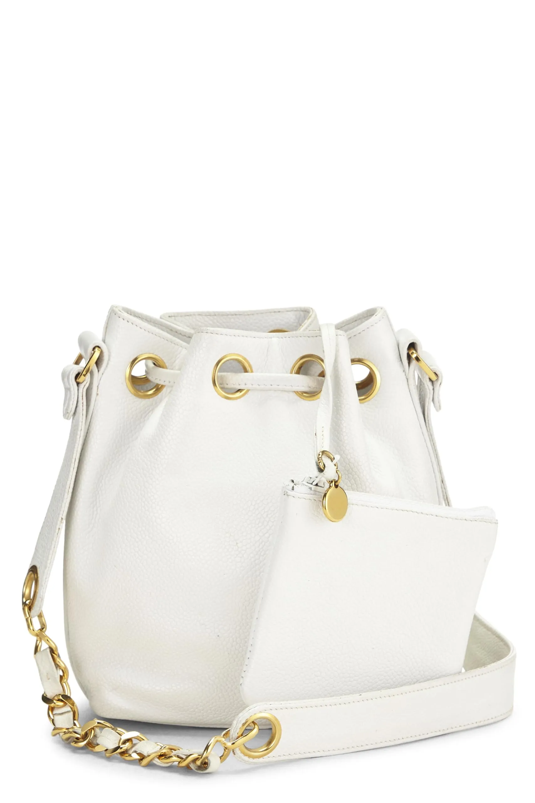 Chanel,  White Caviar Bucket Bag Mini, White