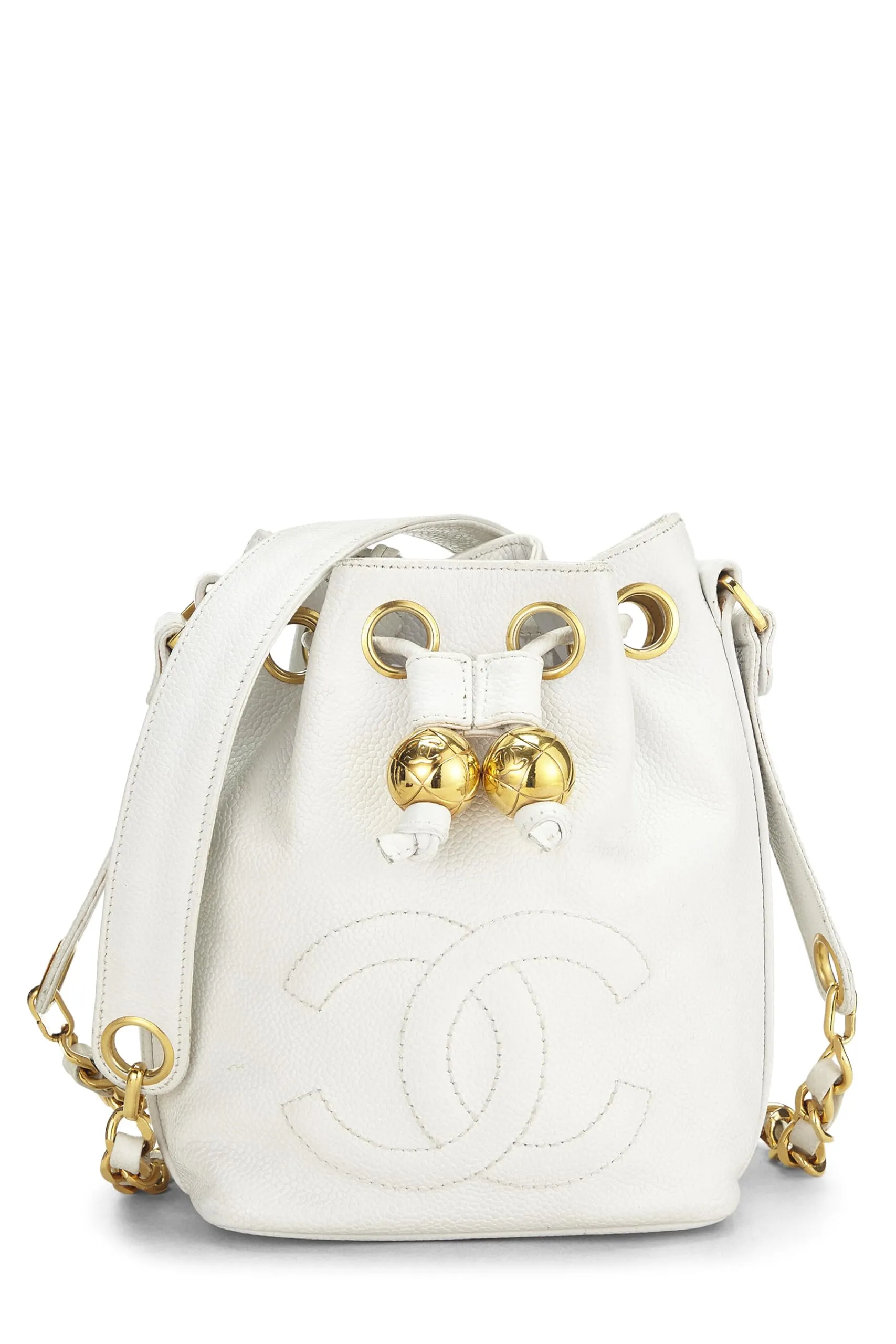 Chanel,  White Caviar Bucket Bag Mini, White