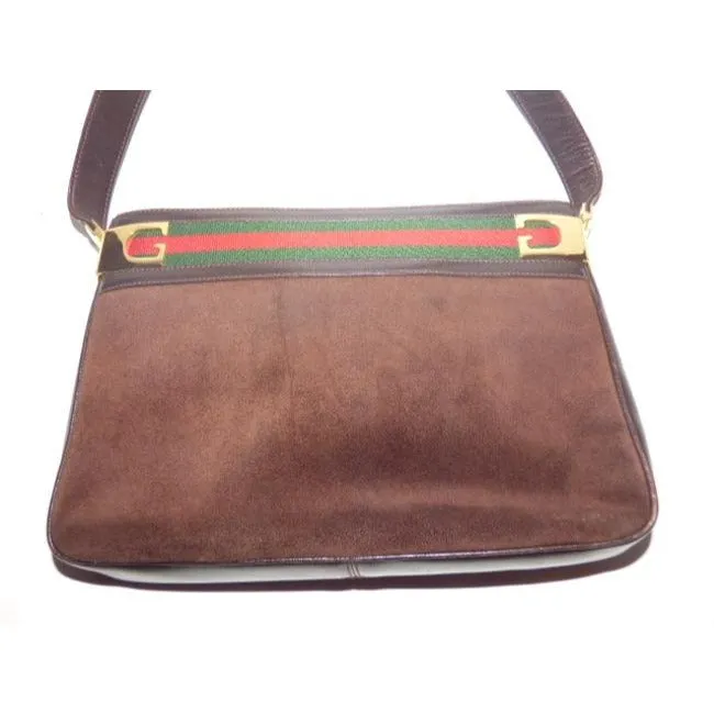 Gucci Top Handle Vintage Brown Suede Hobo Bag