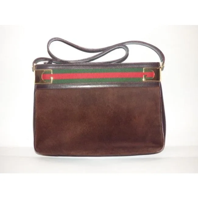 Gucci Top Handle Vintage Brown Suede Hobo Bag