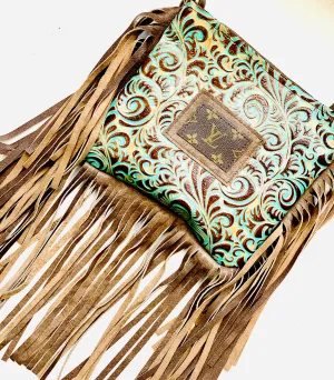 Medium Crossbody - Embossed Ariel Swirl, Brown Patch