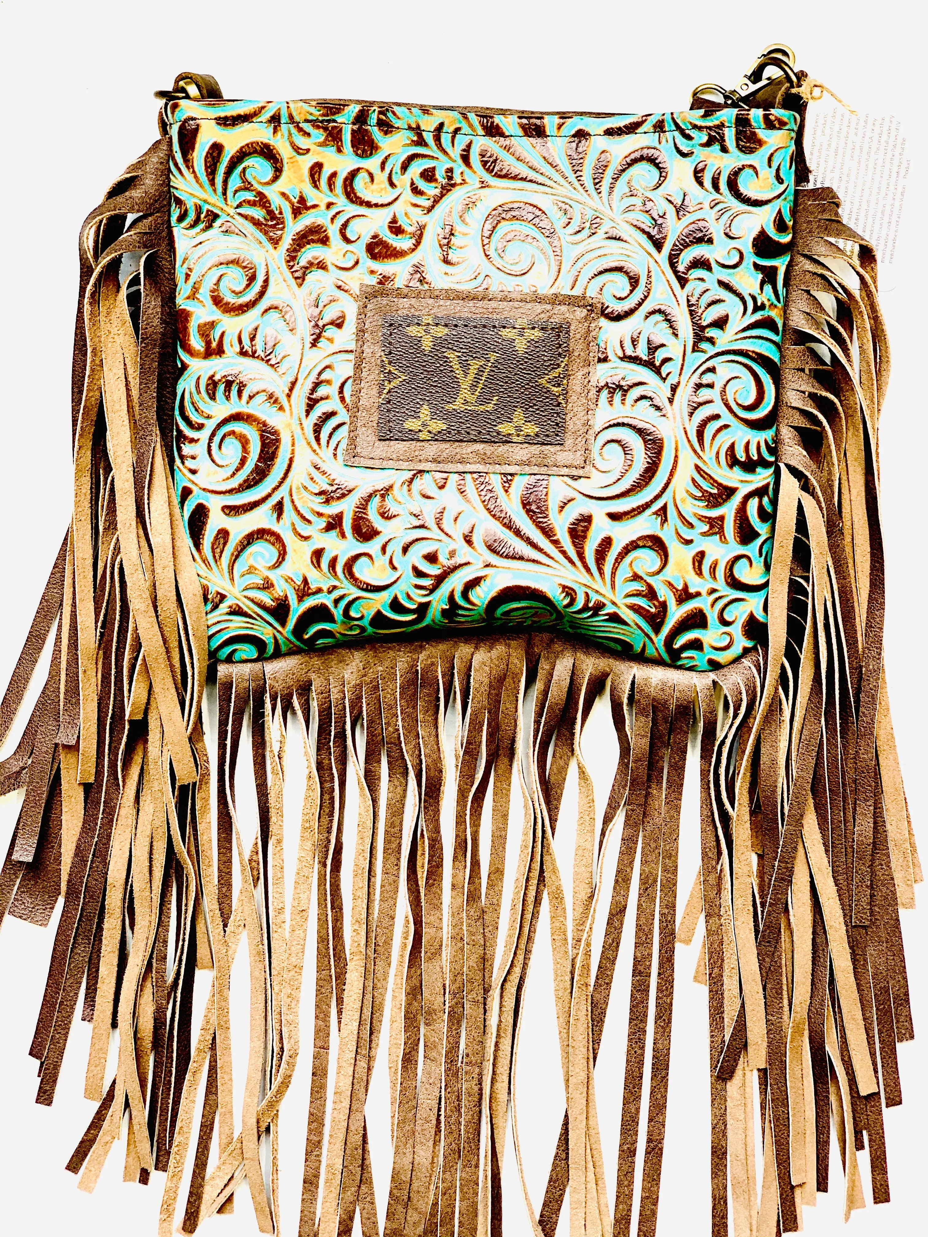 Medium Crossbody - Embossed Ariel Swirl, Brown Patch