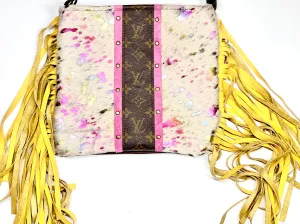 Medium Crossbody - Rainbow Brite, Pink Suede Strip Antique Hardware