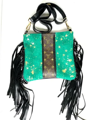 Medium Crossbody - turquoise Green Acid Gold Black strip hardware Gold