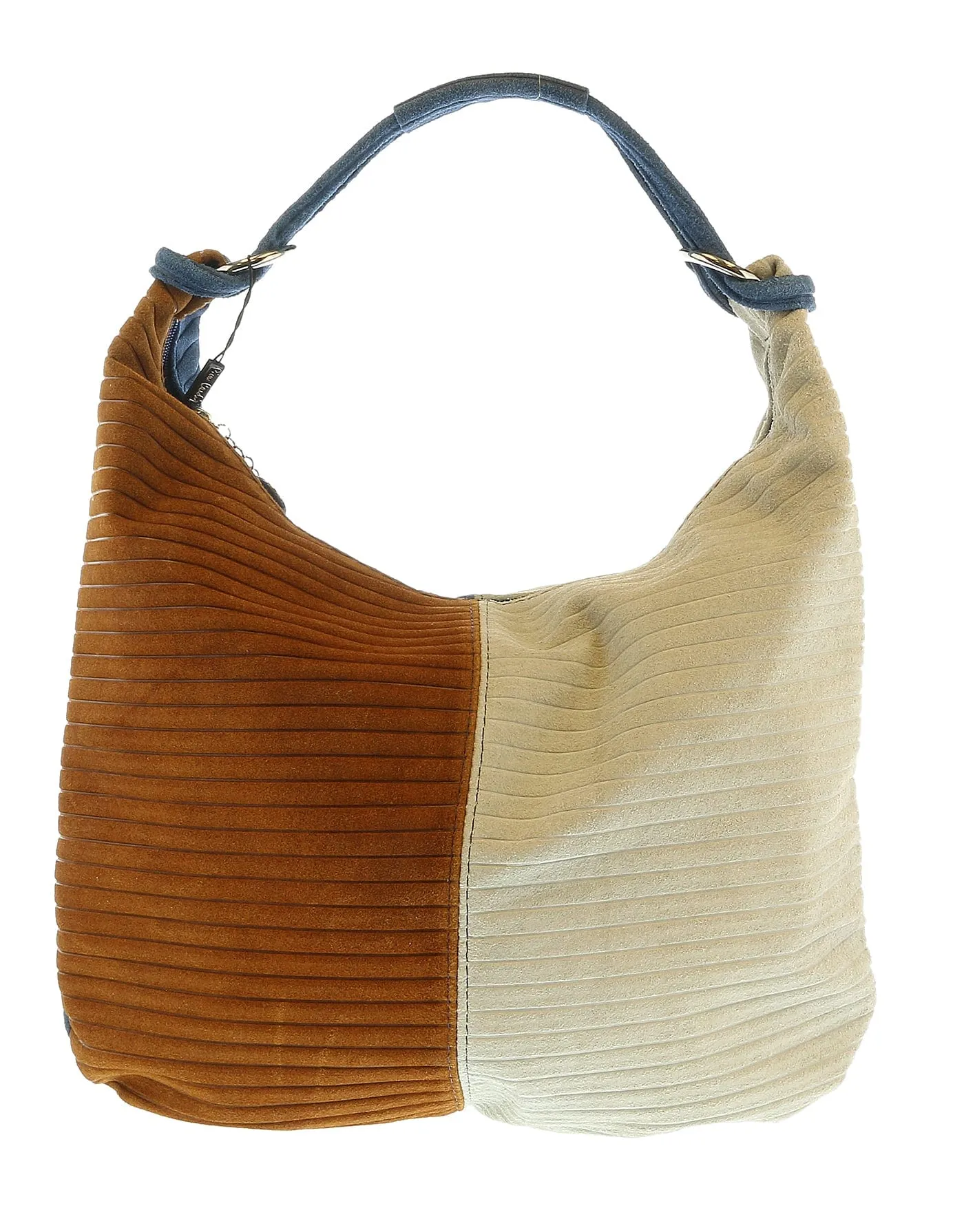 Pierre Cardin Tan Grey Leather Large Hobo Relaxed Suede Shoulder Bag