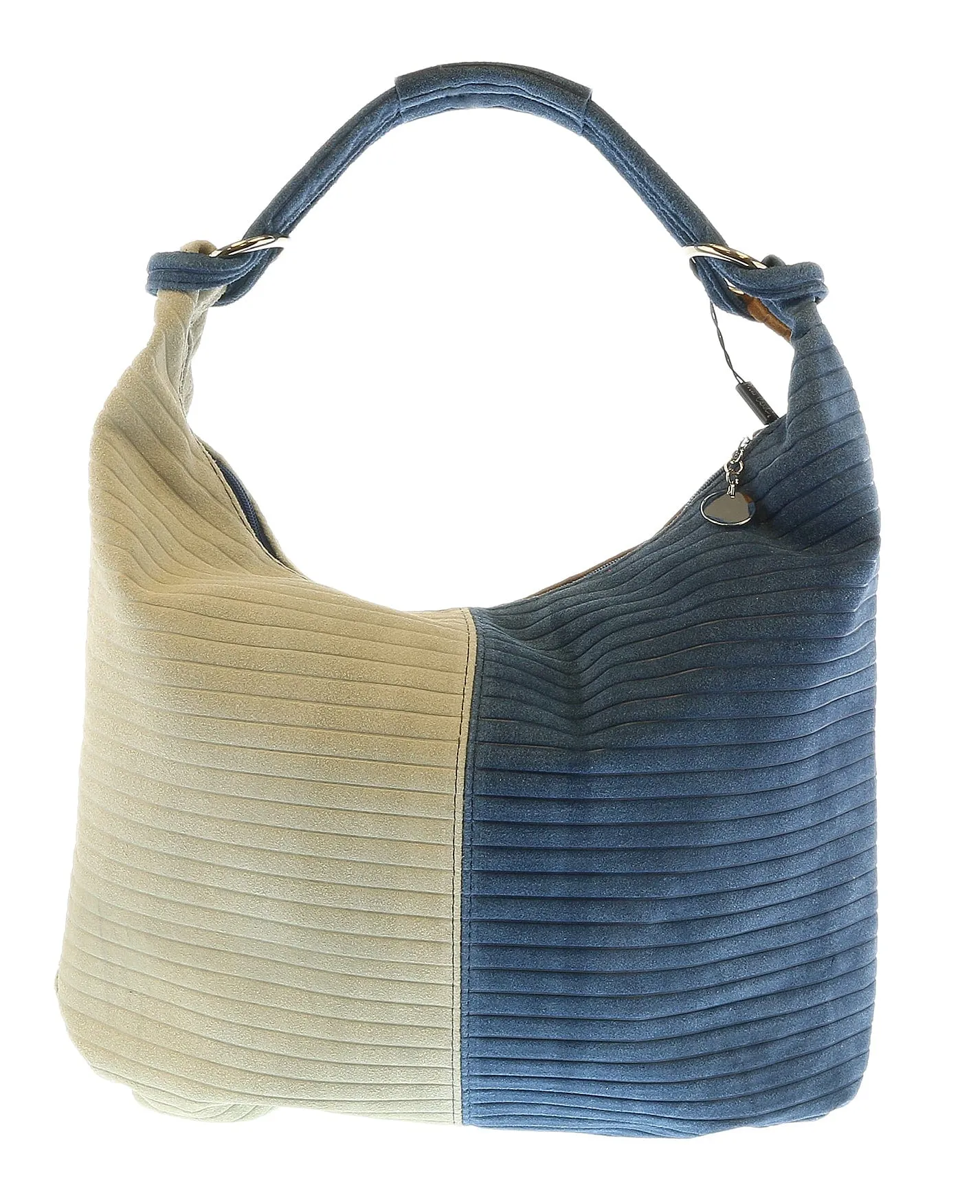 Pierre Cardin Tan Grey Leather Large Hobo Relaxed Suede Shoulder Bag