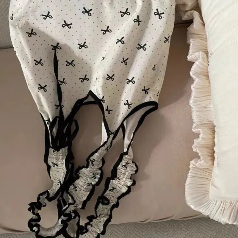 Uakiss Y2k Aesthetic Fairy Fashion Bow Print Underarm Bags Casual Pleated Dot Women Shopping Bag Drawstring All Match Shoulder Handbags