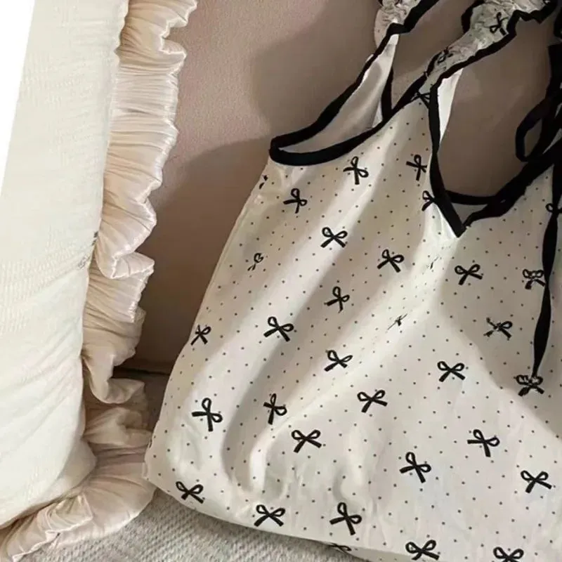 Uakiss Y2k Aesthetic Fairy Fashion Bow Print Underarm Bags Casual Pleated Dot Women Shopping Bag Drawstring All Match Shoulder Handbags