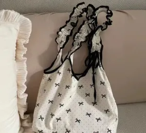 Uakiss Y2k Aesthetic Fairy Fashion Bow Print Underarm Bags Casual Pleated Dot Women Shopping Bag Drawstring All Match Shoulder Handbags
